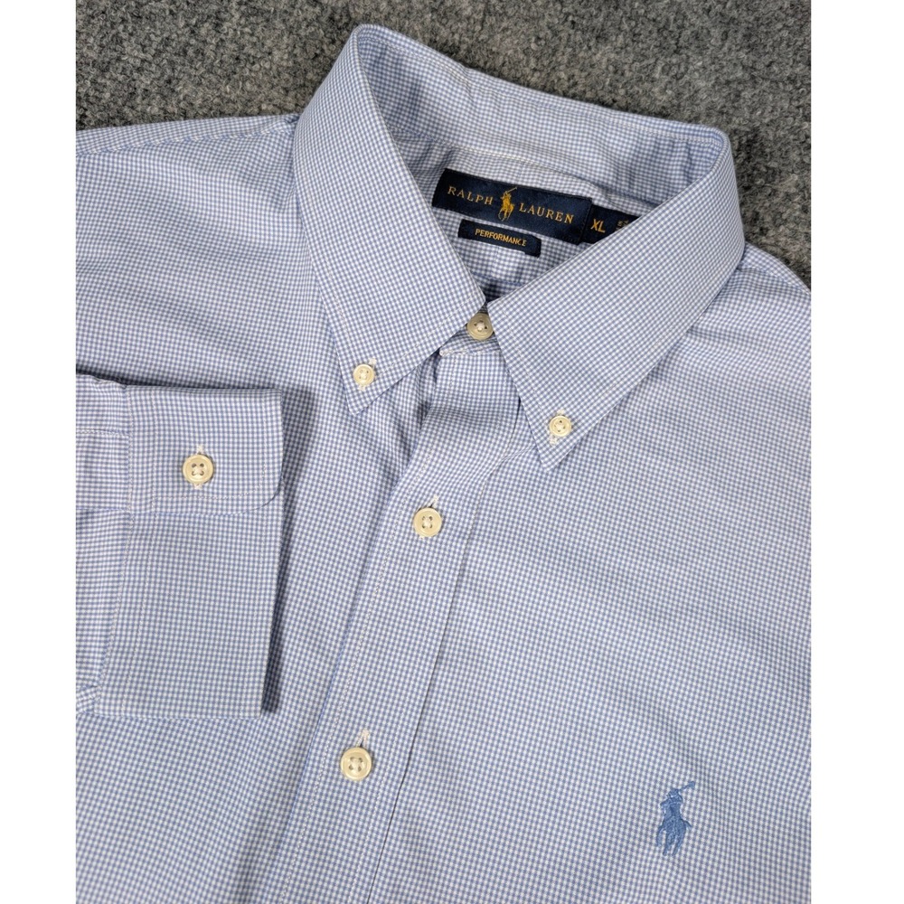 Ralph Lauren Peformance Button Down Shirt Mens‎ XL Blue Gingham Long Sleeve